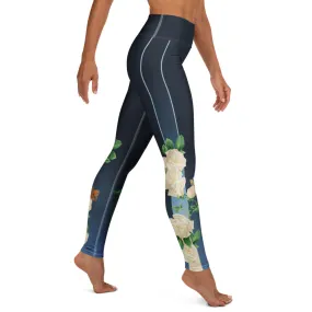 White Rose Yoga Leggings