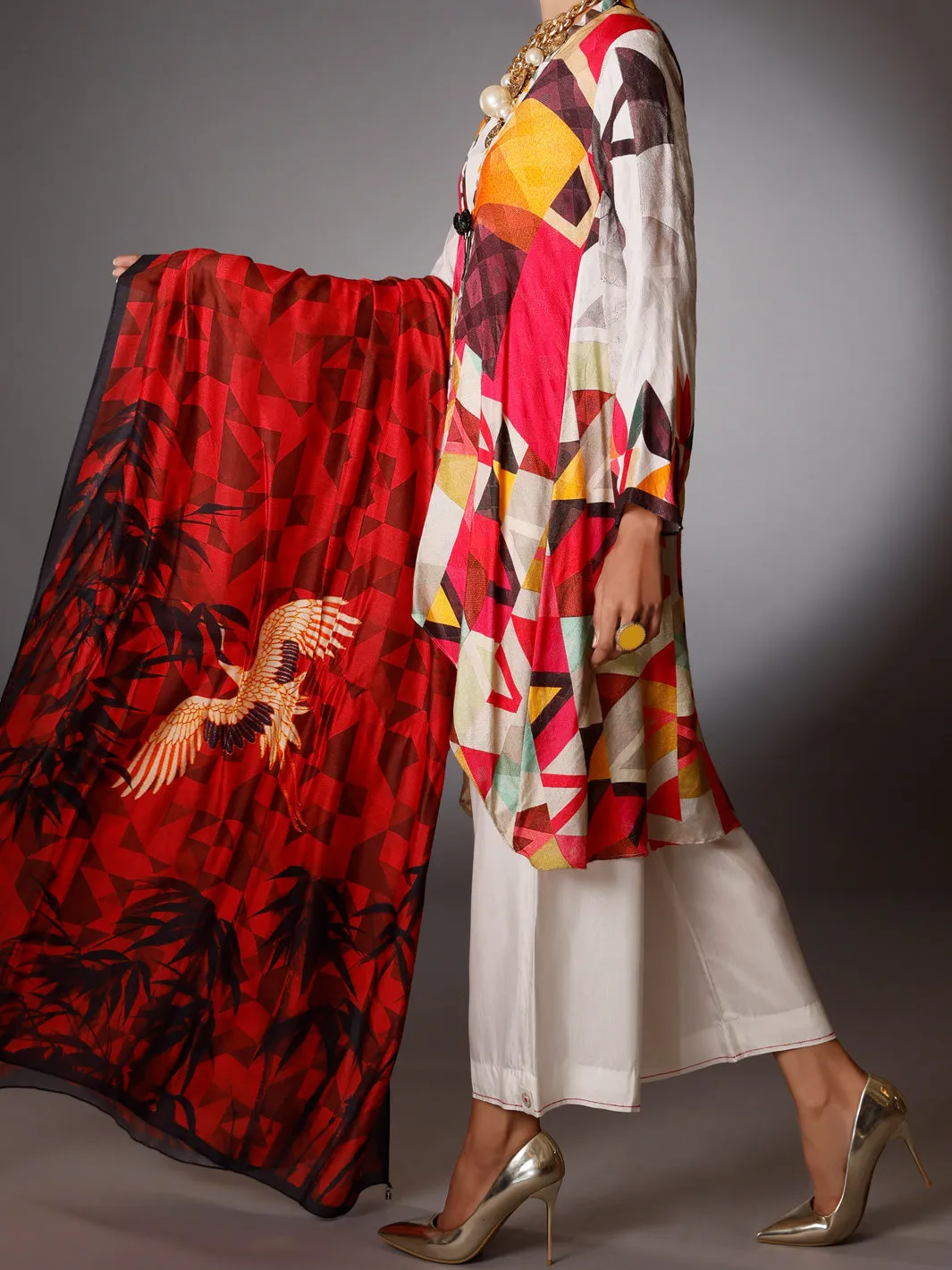 White Silk Jacquard 3 Piece Stitched - AWP-3PS-260