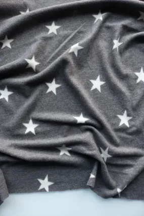 White Stars on Charcoal Alpaca Soft Brushed Sweater Knit