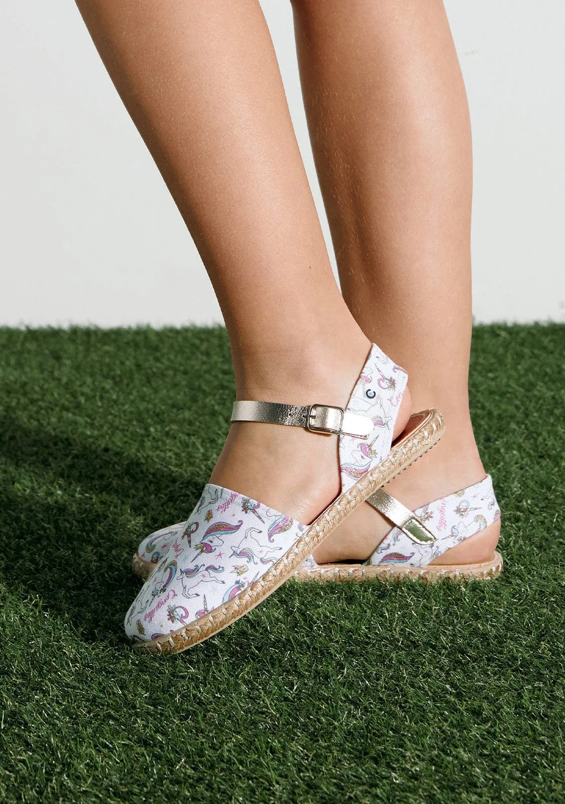 White Unicorns  Buckle Espadrilles