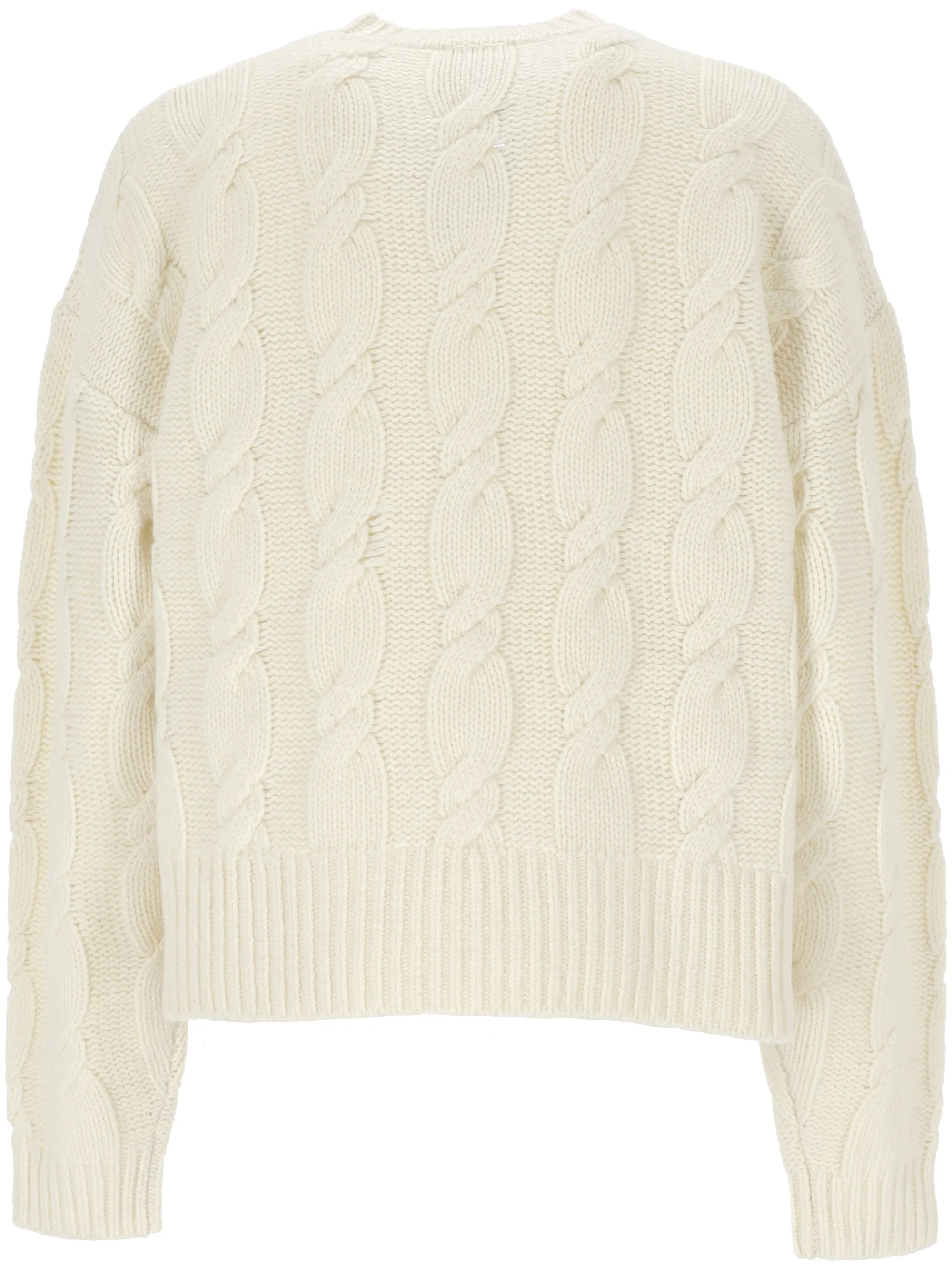 White Wool and Cashmere Cable Knit Sweater