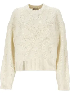 White Wool and Cashmere Cable Knit Sweater