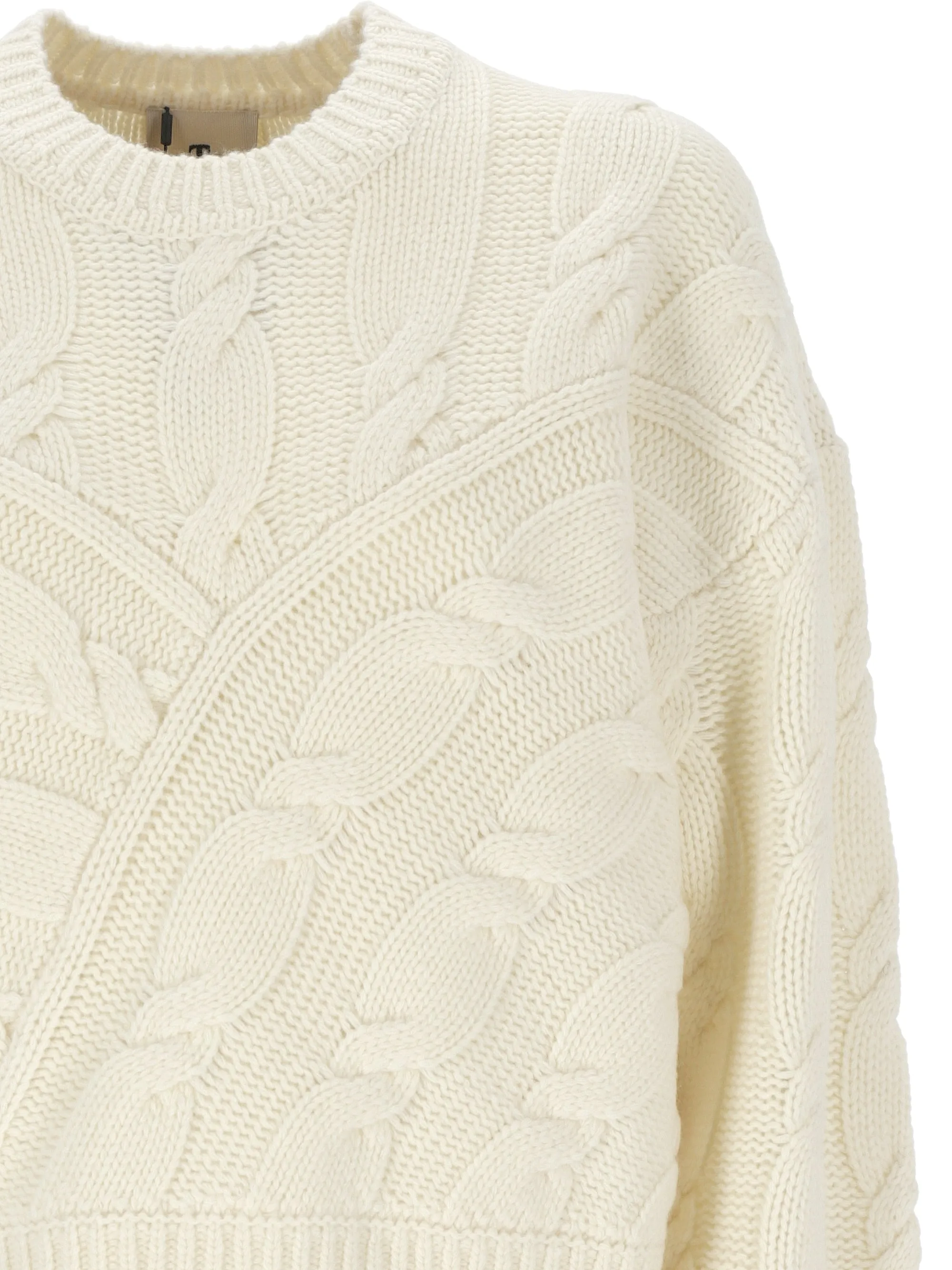 White Wool and Cashmere Cable Knit Sweater