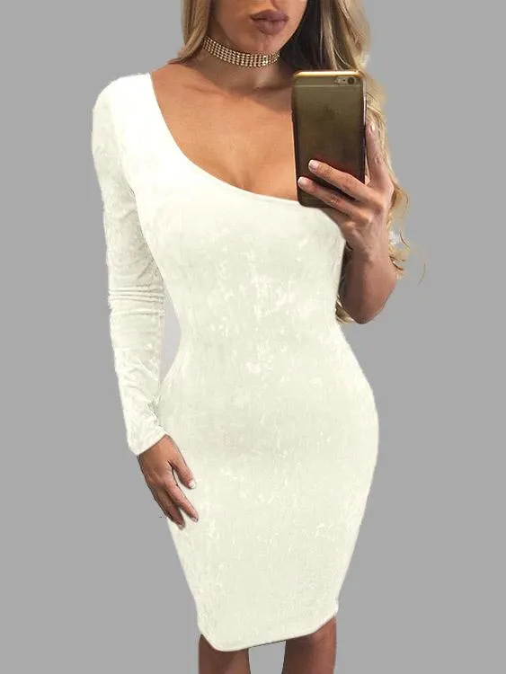 Wholesale Apricot One Shoulder Long Sleeve Plain Dresses