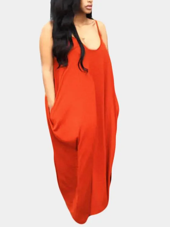 Wholesale Casual V-Neck Sleeveless Side Pockets Maxi Dresses