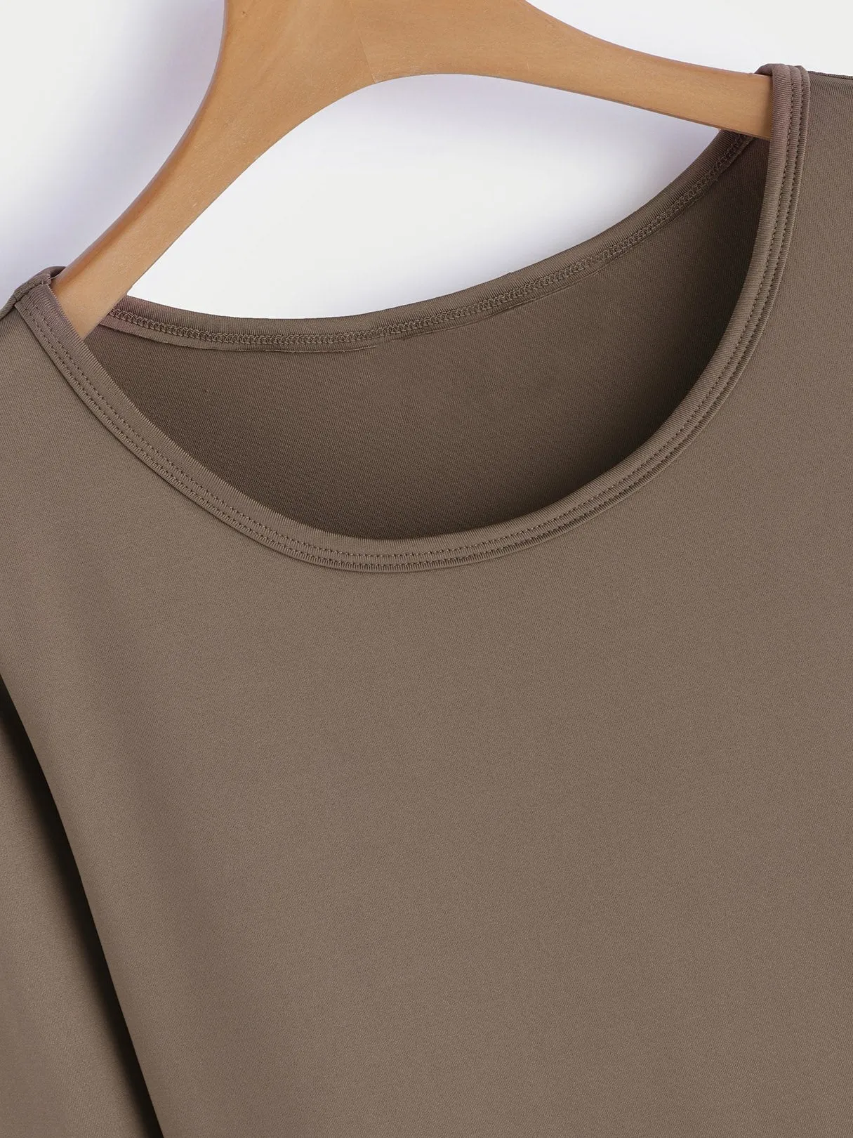 Wholesale Khaki Round Neck Long Sleeve Plain Crossed Front Midi Dress
