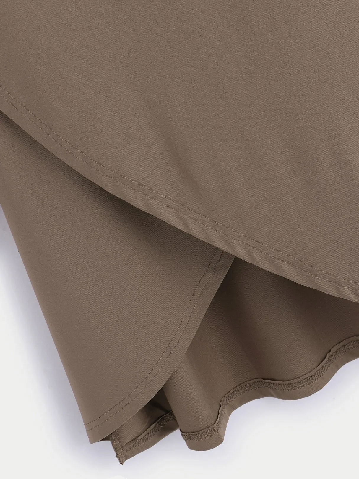 Wholesale Khaki Round Neck Long Sleeve Plain Crossed Front Midi Dress