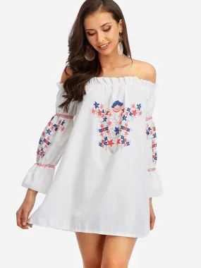 Wholesale Off The Shoulder 3/4 Sleeve Length Floral Print Dresses