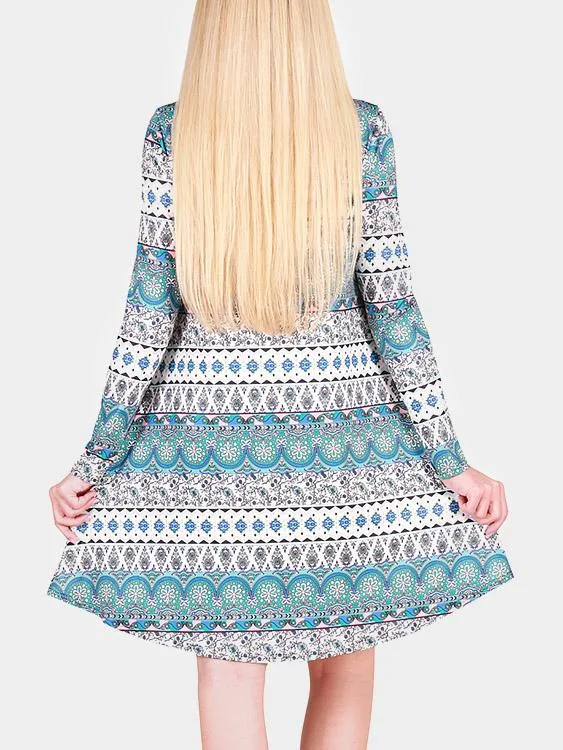 Wholesale Round Neck Long Sleeve Geometrical Casual Dresses