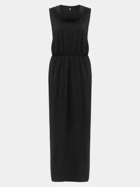 Wholesale Round Neck Sleeveless Plain Backless Hooded Slit Hem Maxi Dresses
