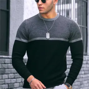 Wiaofellas Casual Patchwork Round Neck Knit Pullovers Fashion Man Clothing Slim Long Sleeve Jumper Knitwear Business Winter Men Sweaters
