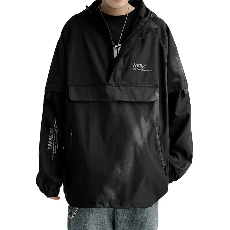 Wiaofellas  -  New Autumn Streetwear Men Jackets Zipper Up Jacket Windbreaker Harajuku Thin Coats Loose Harajuku Oversized Outwear