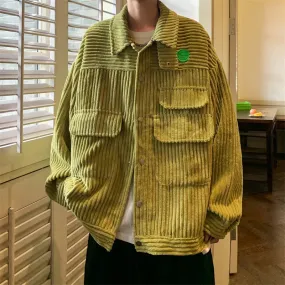 WIAOFELLAS  -  Spring Autumn Mens Fashion Stand Collar Corduroy Jacket Male Streetwear Casual Loose Coats Men Solid Color Overcoats P582