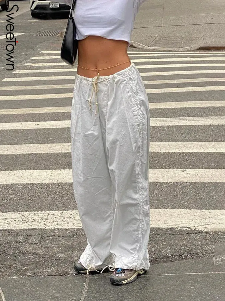 Wide Leg Drawstring Low Waist Streetwear Cargo Pants