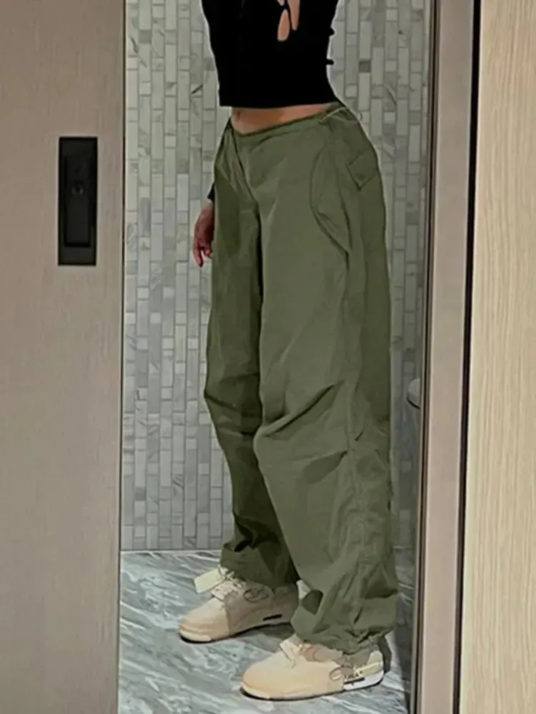 Wide Leg Drawstring Low Waist Streetwear Cargo Pants