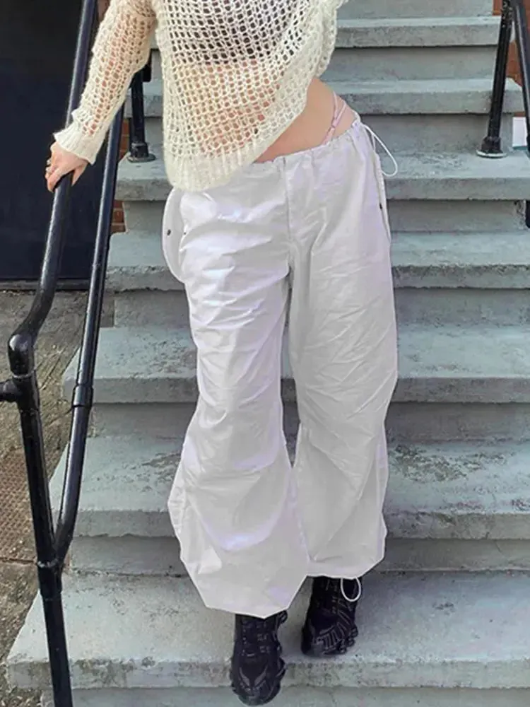 Wide Leg Drawstring Low Waist Streetwear Cargo Pants