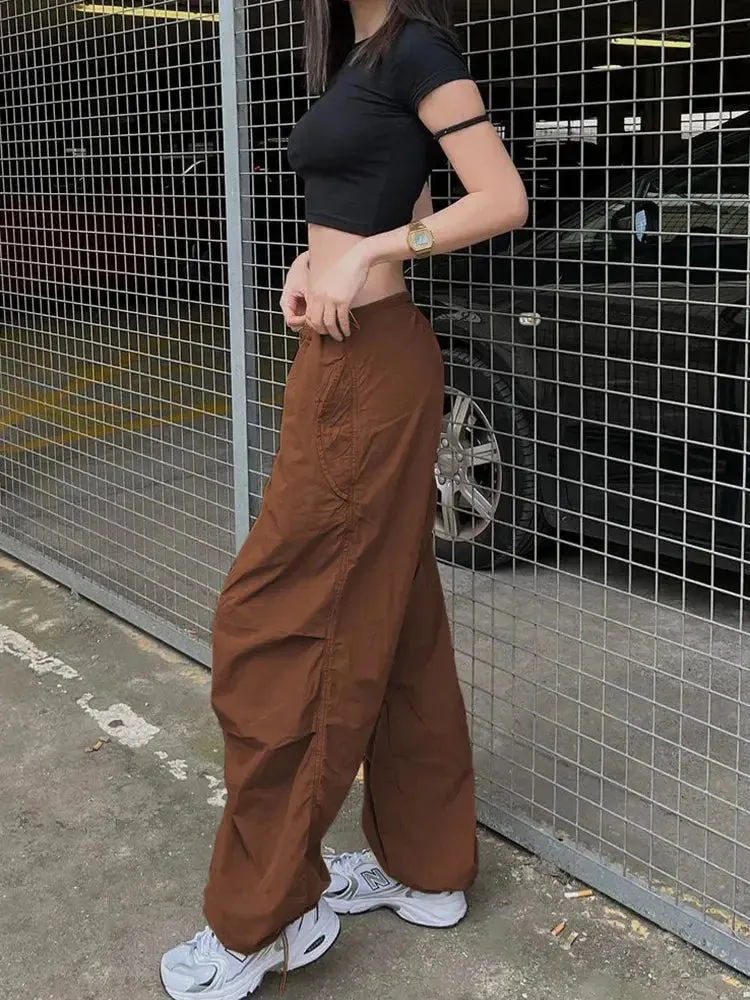 Wide Leg Drawstring Low Waist Streetwear Cargo Pants