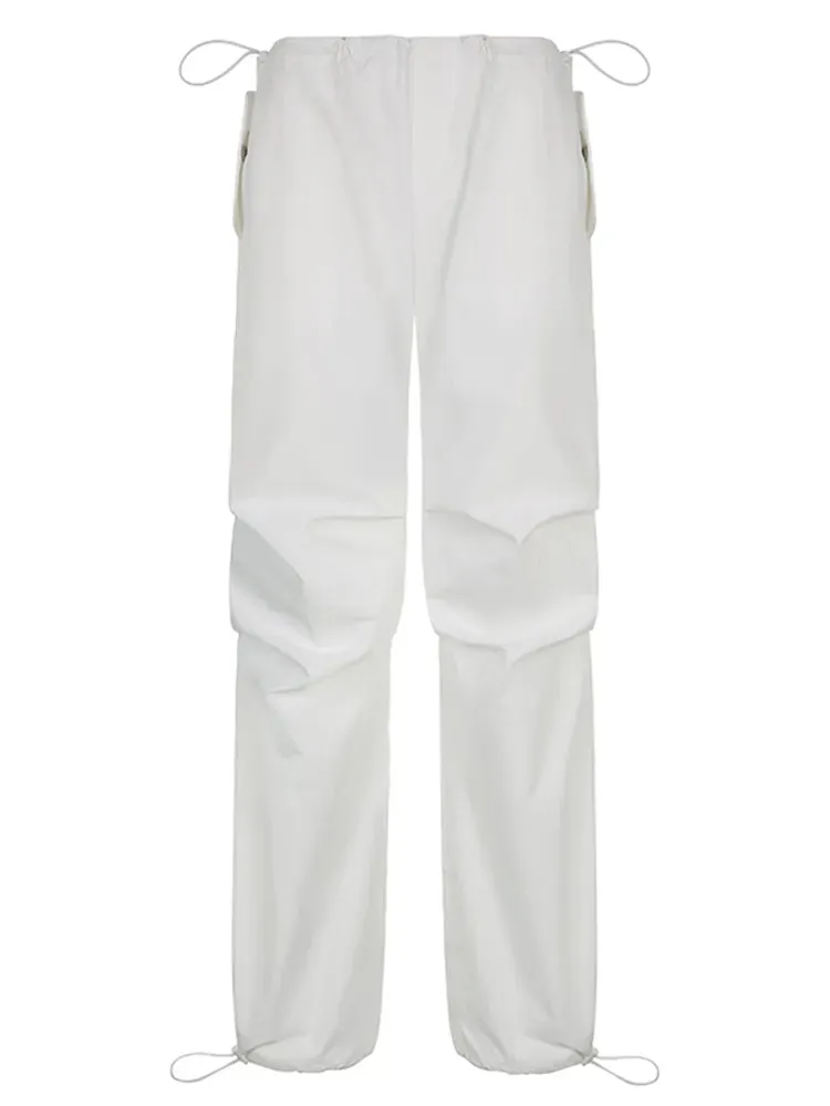 Wide Leg Drawstring Low Waist Streetwear Cargo Pants