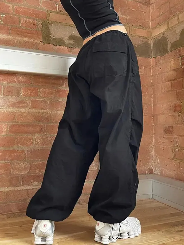 Wide Leg Drawstring Low Waist Streetwear Cargo Pants
