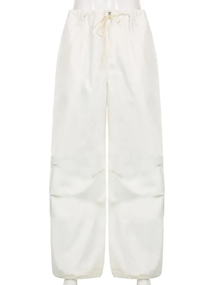 Wide Leg Drawstring Low Waist Streetwear Cargo Pants