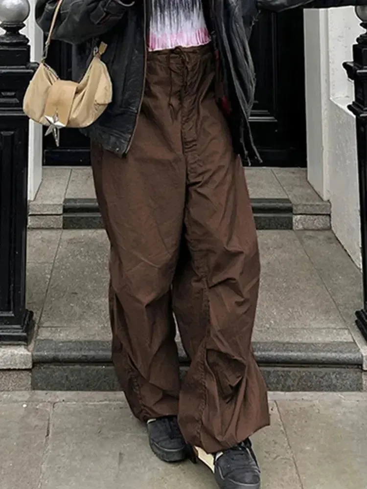 Wide Leg Drawstring Low Waist Streetwear Cargo Pants