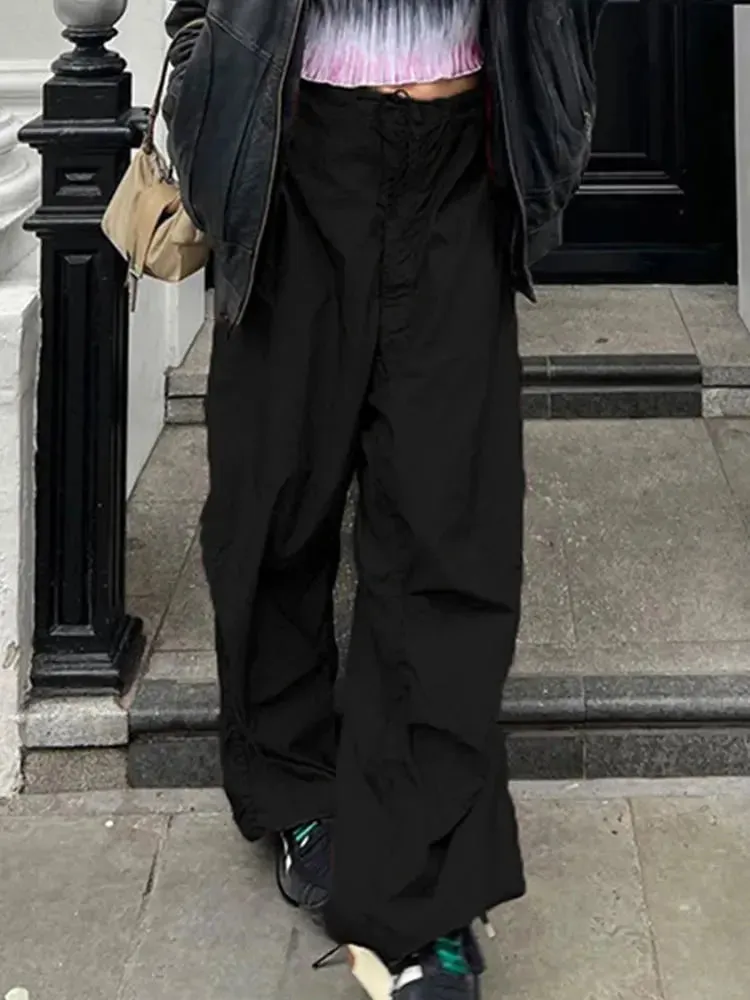 Wide Leg Drawstring Low Waist Streetwear Cargo Pants