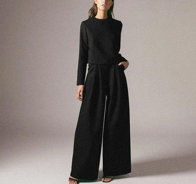 Wide leg Pleated Loose Trousers and Top set