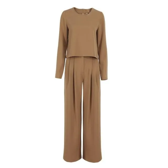 Wide leg Pleated Loose Trousers and Top set