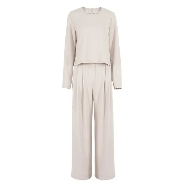 Wide leg Pleated Loose Trousers and Top set