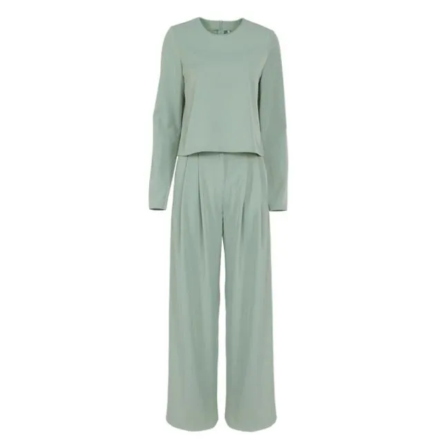 Wide leg Pleated Loose Trousers and Top set