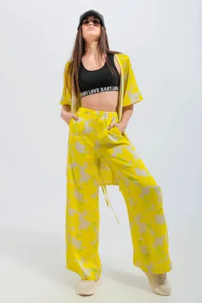 Wide Leg Trousers In Yellow Floral