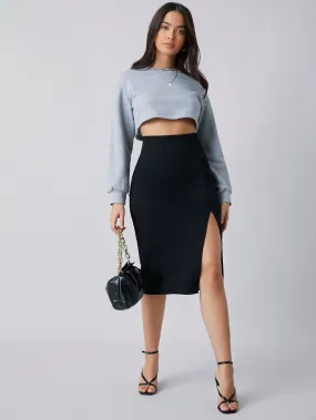 Wide Waistband Split Thigh Skirt