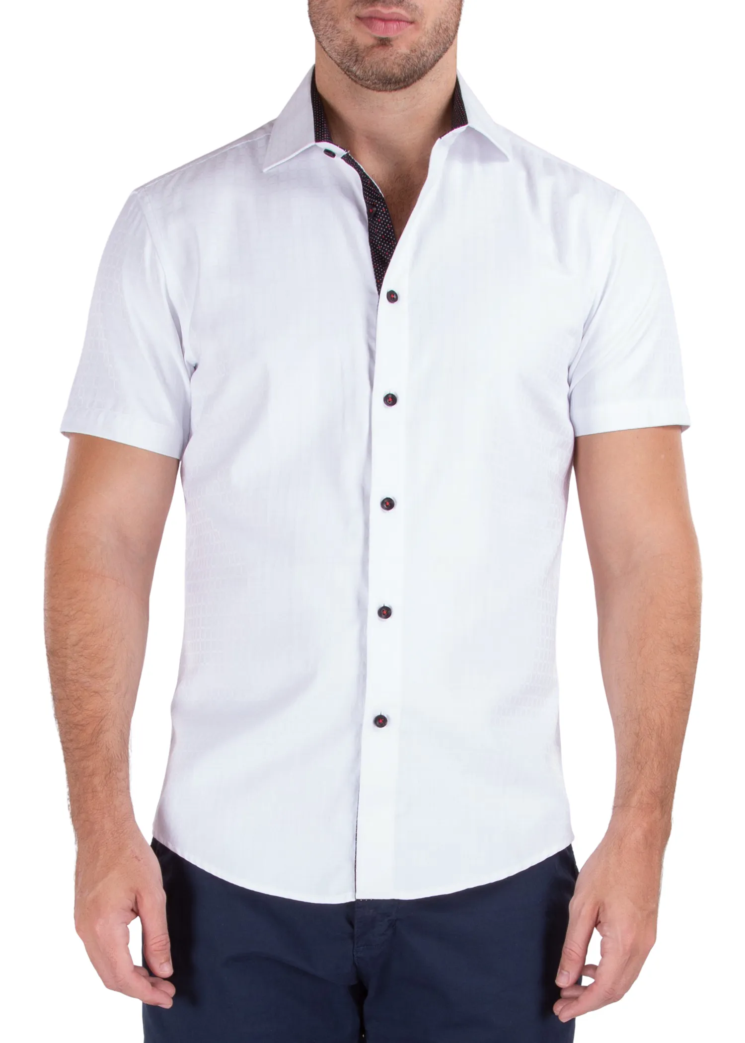 Window Pane Pattern Short Sleeve Dress Shirt White