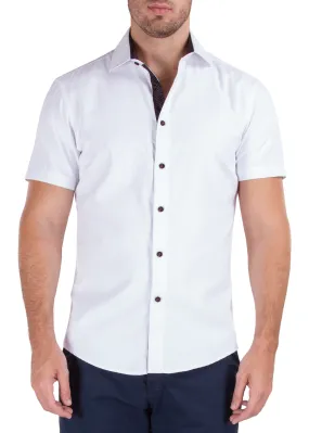 Window Pane Pattern Short Sleeve Dress Shirt White
