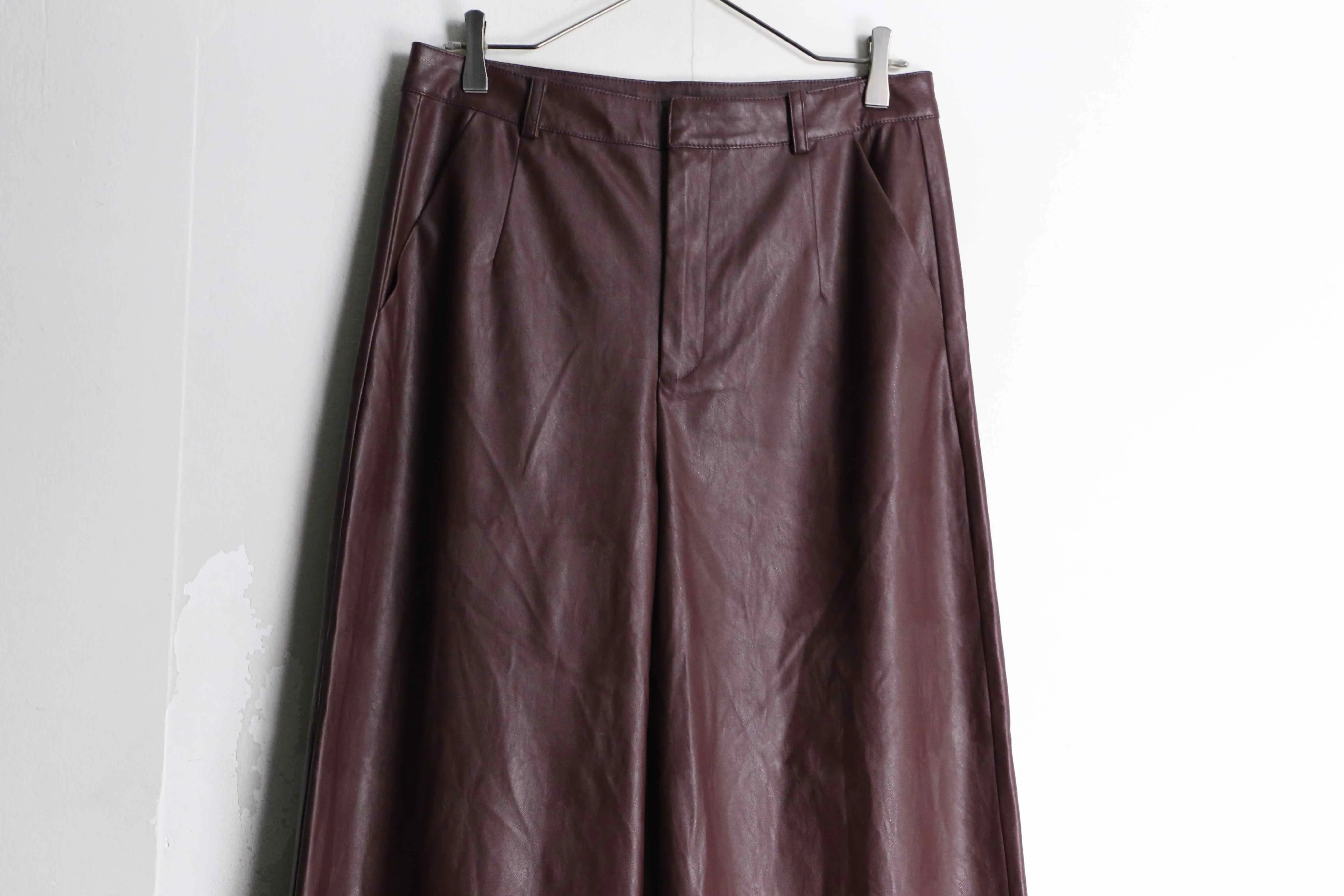 wine red color wide leather pants