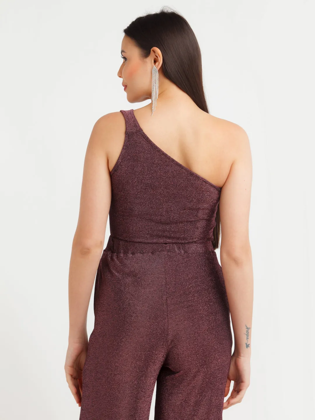 Wine Shimmer Off Shoulder Top