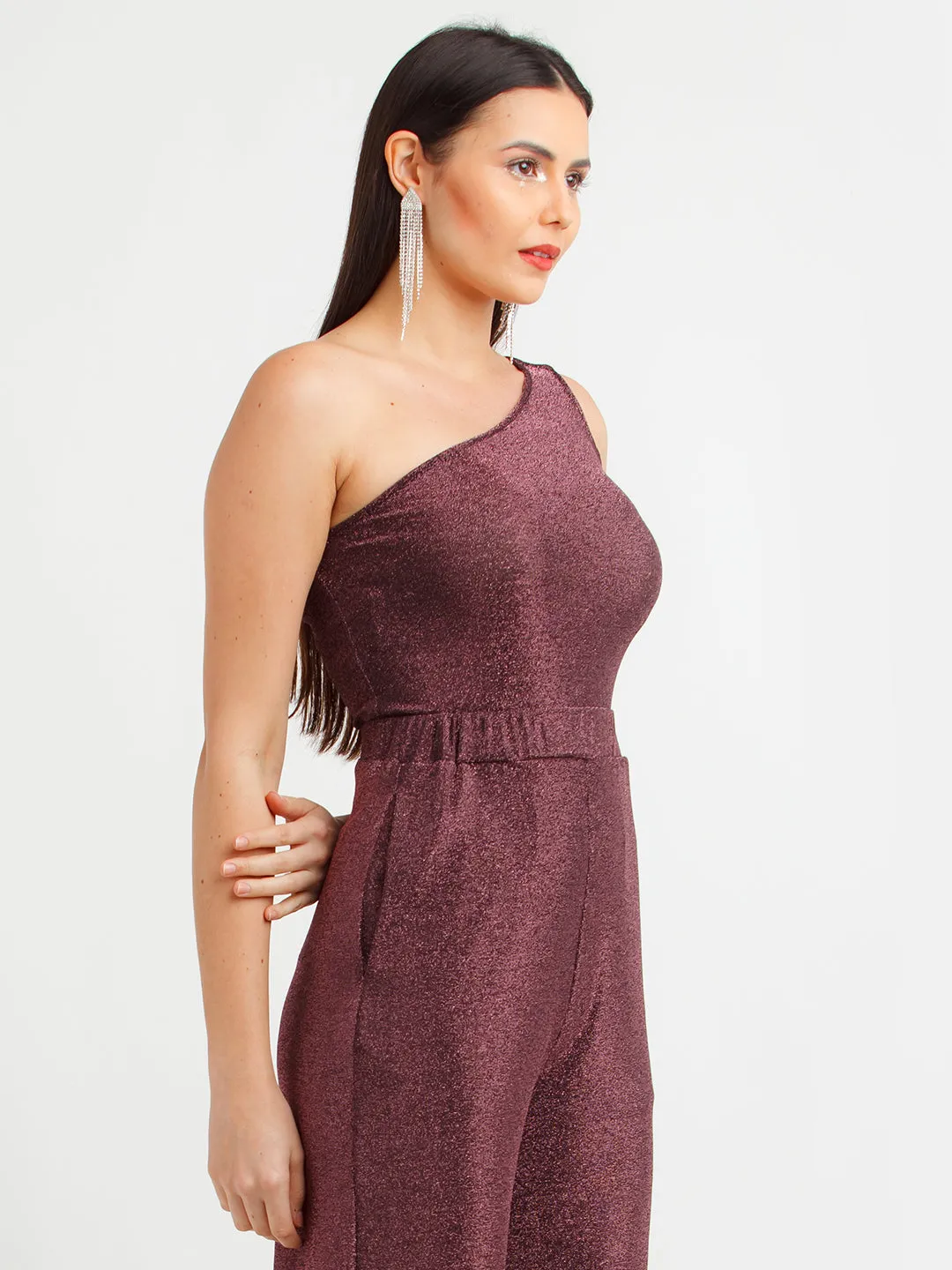 Wine Shimmer Off Shoulder Top