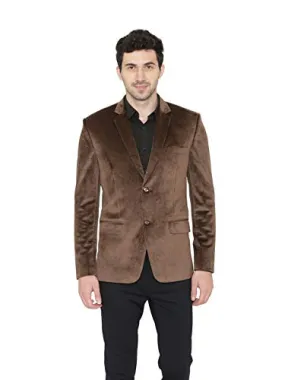 WINTAGE Men's Regular Fit Notched Lapel Blazer (velvet201color9s46_Brown_46)