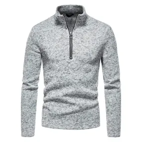 Winter Men's Sweater Placket Zipper Design Solid Color