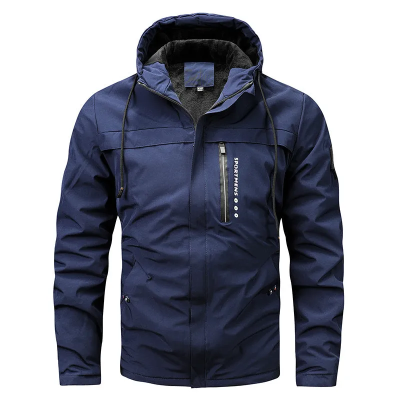 Winter New Plus Size Fleece Hooded Jacket Outdoor Casual Men's Jackets Shell Jacket