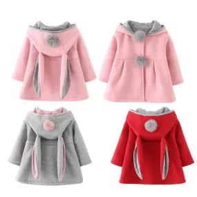 Winter Spring Baby Girls Long Sleeve Coat Jacket Rabbit Ear Hoodie Casual Outerwear