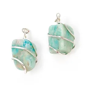 Wire Wrapped Raw Amazonite Crystal Pendant Necklaces