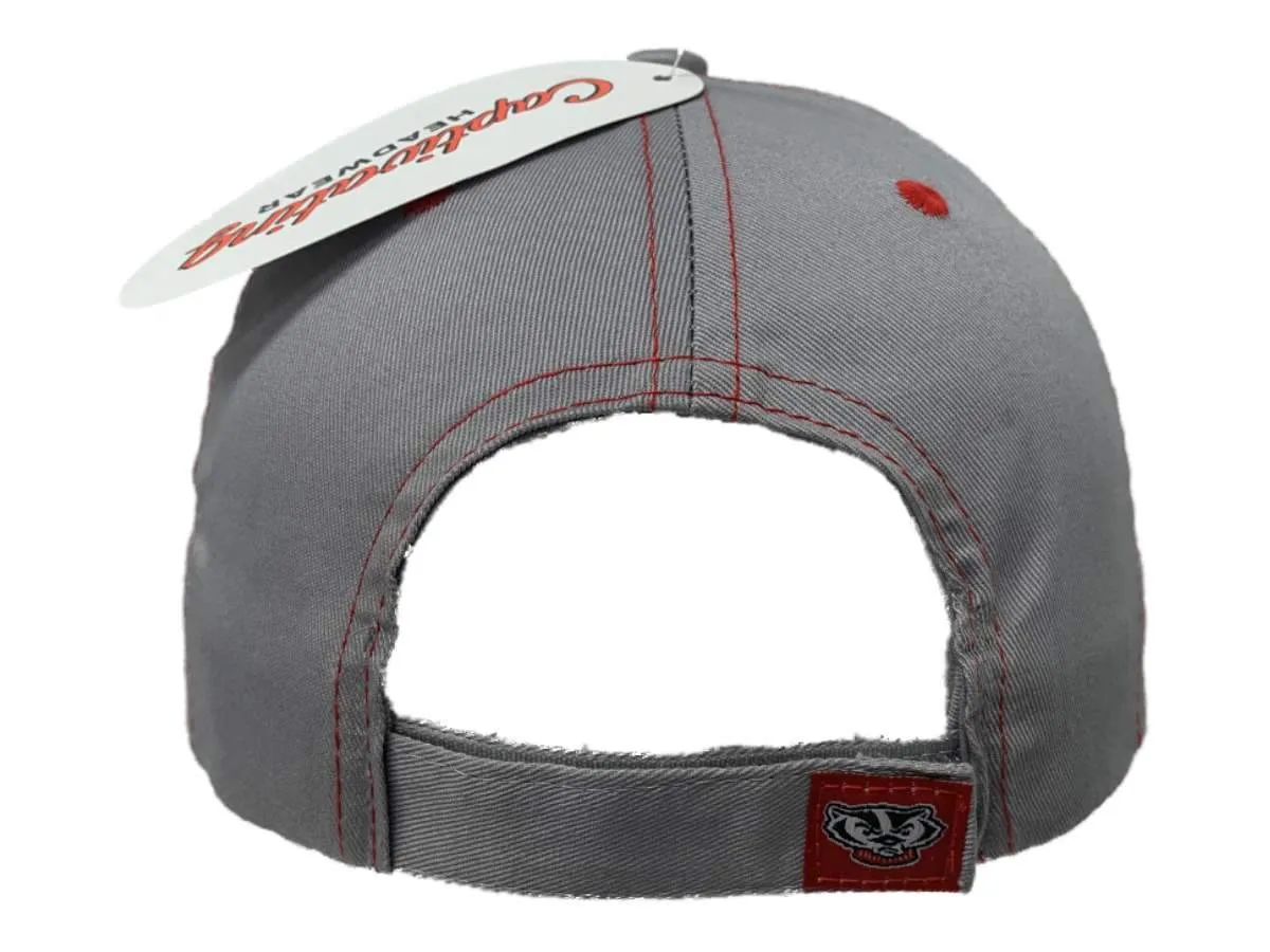 Wisconsin Badgers Captivating Headwear Gray Structured Adjustable Strap Hat Cap