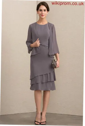 With Scoop Mother Bride Neck Jane the Knee-Length Chiffon Ruffles Mother of the Bride Dresses A-Line Dress Cascading of