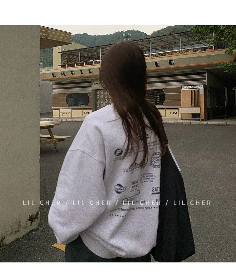 Wjczt Lazy Wind White Crew Baggy Sweatshirt Women Spring Autumn Fashion Letter Printing Vintage High Street Long Sleeves Pullover TOP