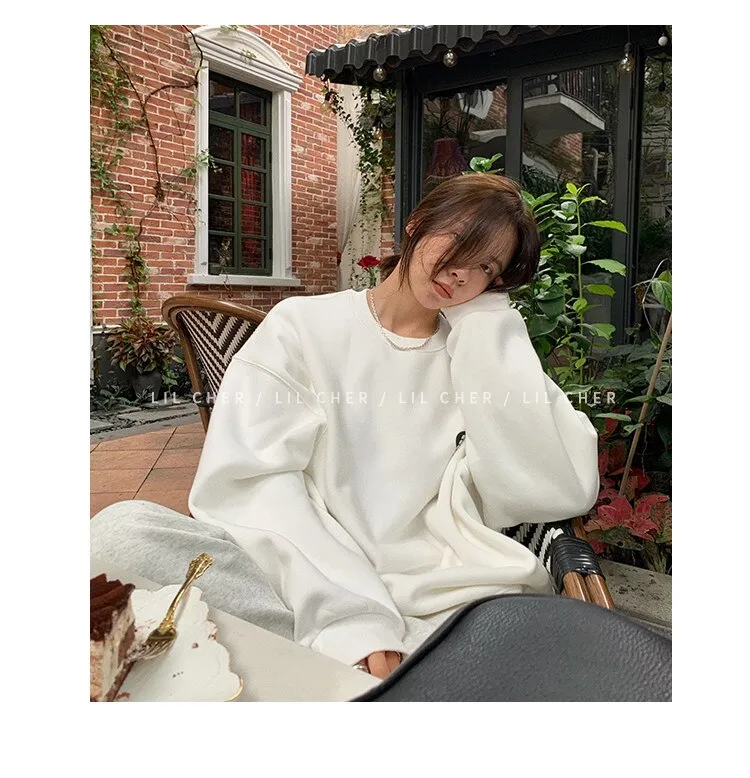 Wjczt Lazy Wind White Crew Baggy Sweatshirt Women Spring Autumn Fashion Letter Printing Vintage High Street Long Sleeves Pullover TOP