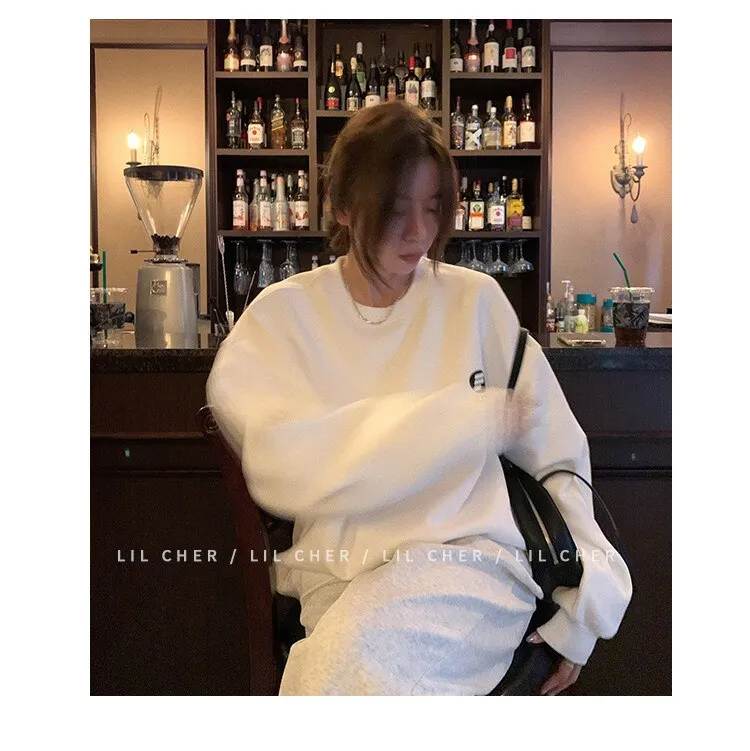Wjczt Lazy Wind White Crew Baggy Sweatshirt Women Spring Autumn Fashion Letter Printing Vintage High Street Long Sleeves Pullover TOP