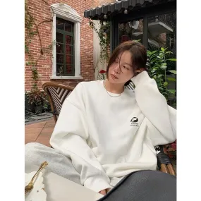 Wjczt Lazy Wind White Crew Baggy Sweatshirt Women Spring Autumn Fashion Letter Printing Vintage High Street Long Sleeves Pullover TOP