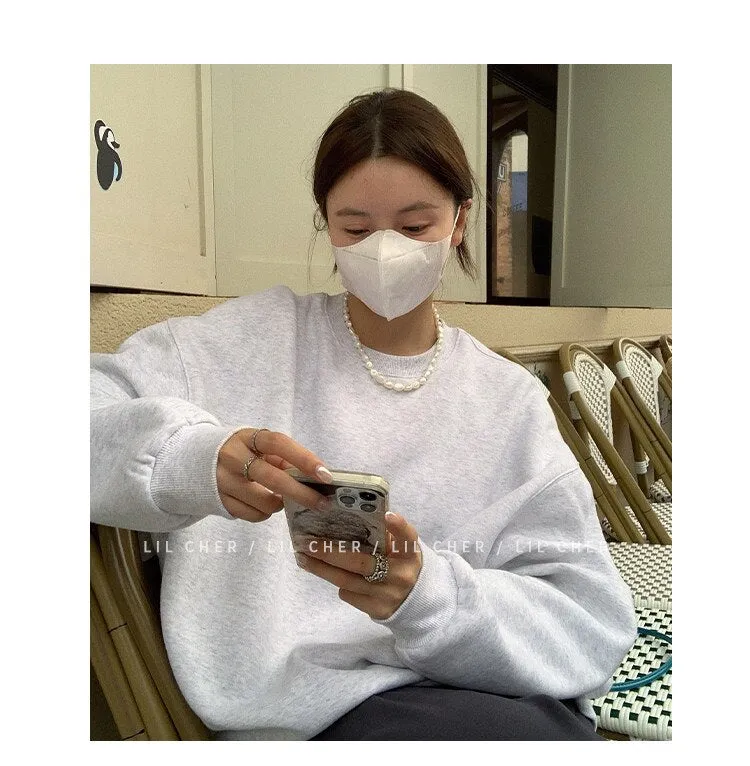Wjczt Lazy Wind White Crew Baggy Sweatshirt Women Spring Autumn Fashion Letter Printing Vintage High Street Long Sleeves Pullover TOP