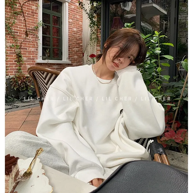 Wjczt Lazy Wind White Crew Baggy Sweatshirt Women Spring Autumn Fashion Letter Printing Vintage High Street Long Sleeves Pullover TOP